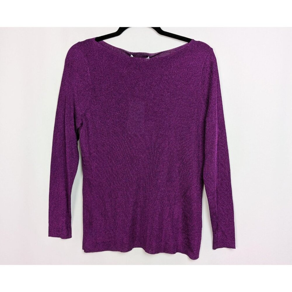 The Fold London Belleville Top M Metallic Sparkle Bold Purple Business Casual